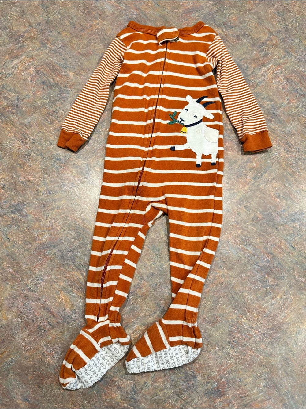 🤑EU Carter's Baby Striped Footed One-Piece Pajama in Rust with Goat Applique🤑